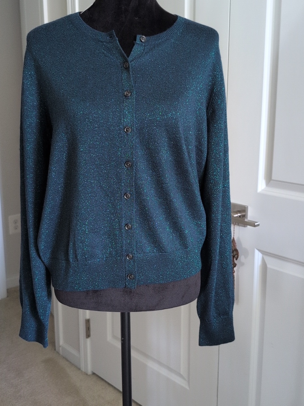 NWT Ann Taylor Teal W Teal Sparkle Button-Up Ann Cardigan Shimmer